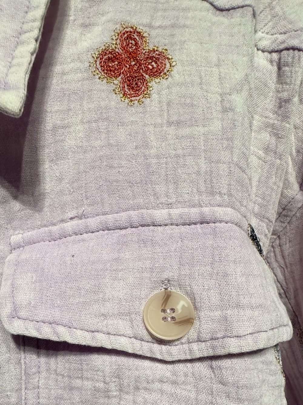 Lilac Embroidered Button-Front Women's top cardigan jacket size LARGE - Picture 6 of 6